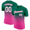 Custom Kelly Green White-Pink 3D Pattern Design Gradient Square Shapes Performance T-Shirt