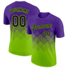 Custom Purple Black-Neon Green 3D Pattern Design Gradient Square Shapes Performance T-Shirt
