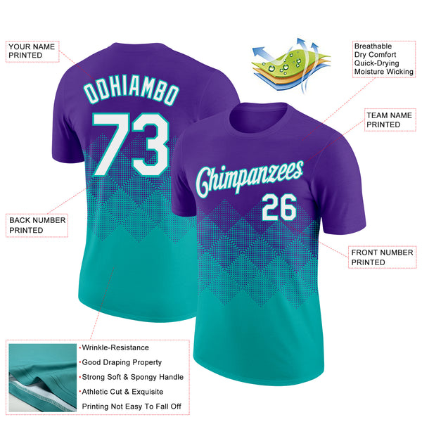 Custom Purple White-Aqua 3D Pattern Design Gradient Square Shapes Performance T-Shirt