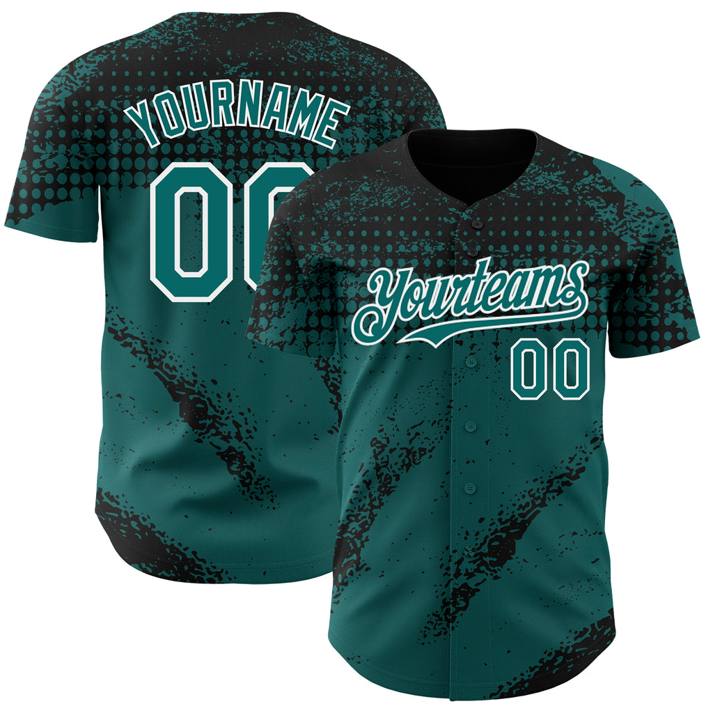 Custom Black Teal-White 3D Pattern Design Splash Grunge Fragment Authentic Baseball Jersey