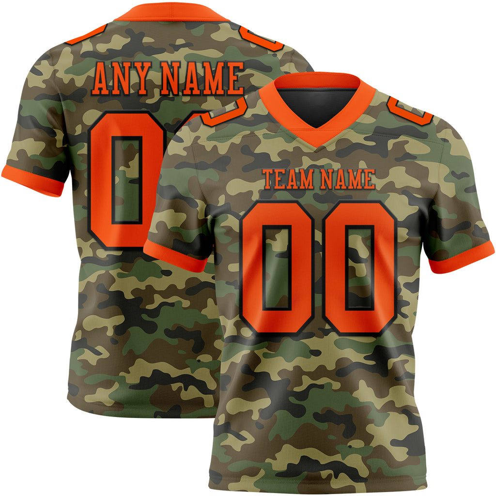 Custom Camo Orange-Black 3D Pattern Salute To Service Mesh Authentic Football Jersey