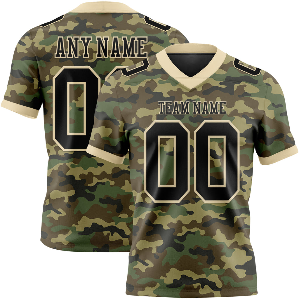 Custom Camo Black-Cream 3D Pattern Salute To Service Mesh Authentic Football Jersey