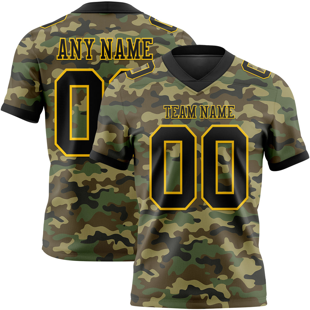Custom Camo Black-Yellow 3D Pattern Salute To Service Mesh Authentic Football Jersey