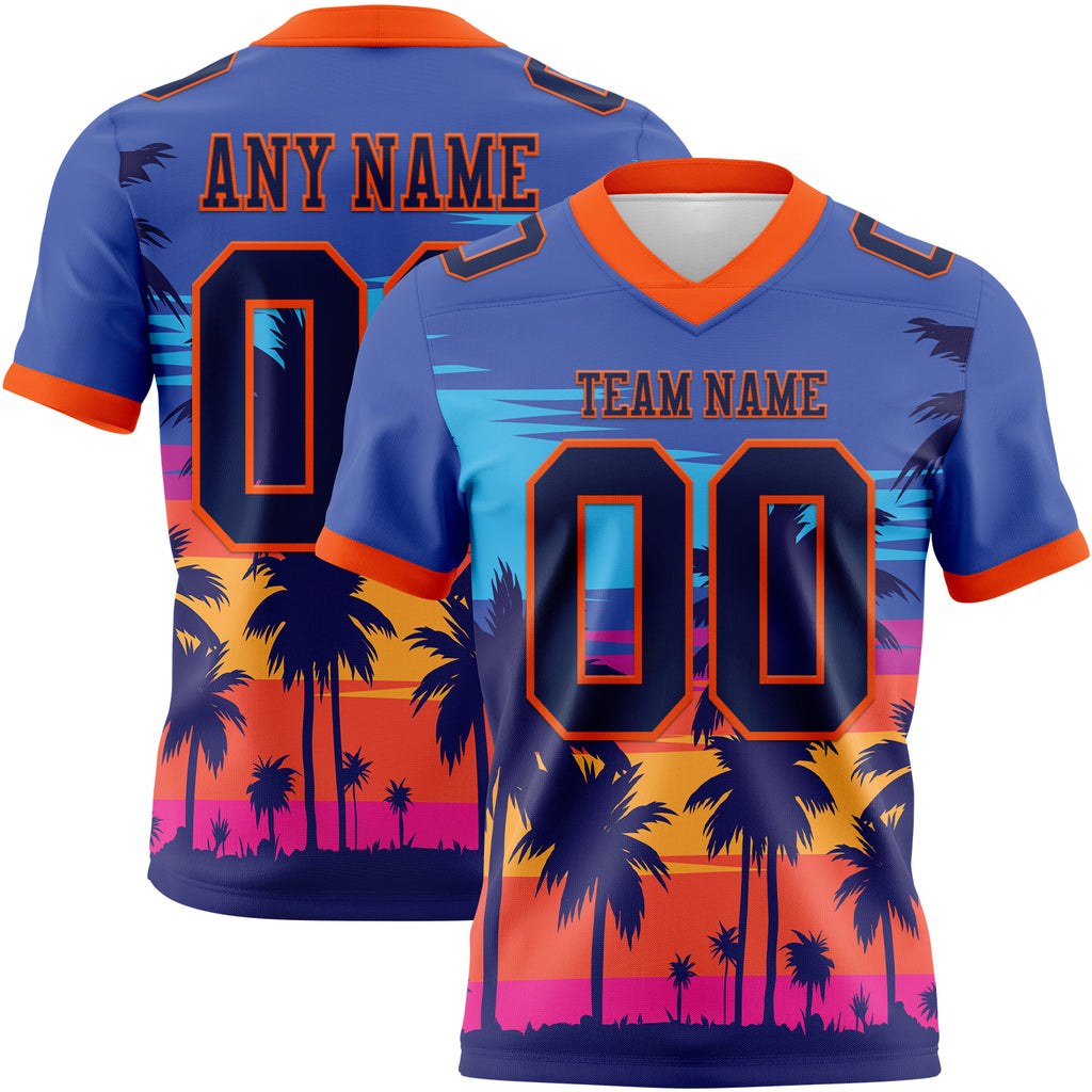 Custom Royal Navy-Orange 3D Pattern Tropical Palm Trees Mesh Authentic Football Jersey