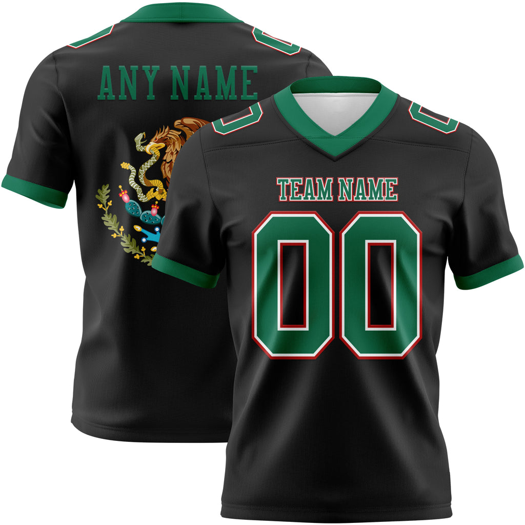 Custom Black Kelly Green White-Red 3D Pattern Mexico Mesh Authentic Football Jersey