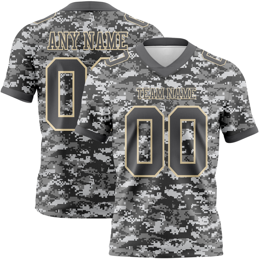 Custom Camo Steel Gray-Cream 3D Pattern Salute To Service Mesh Authentic Football Jersey