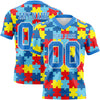 Custom Powder Blue White 3D Pattern Autism Awareness Puzzle Pieces Authentic Football Jersey