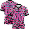 Custom Pink Sky Blue-Black 3D Pattern Leopard Print Authentic Football Jersey