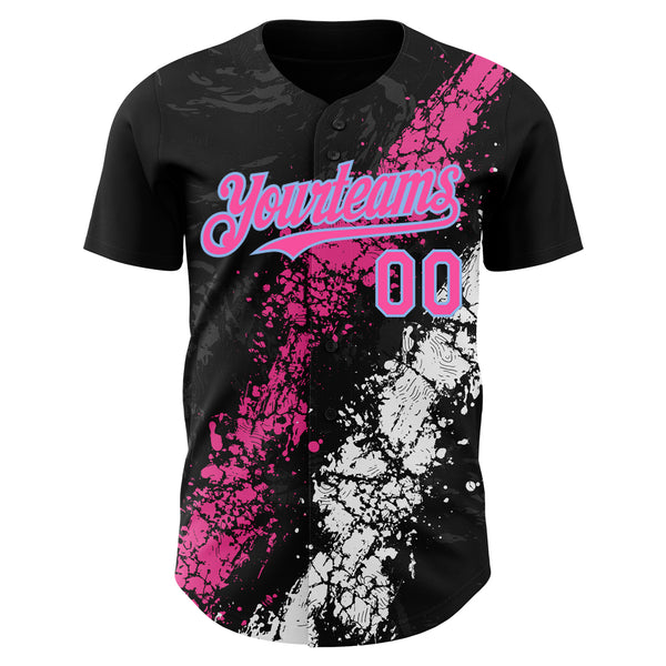 Custom Black Pink Light Blue-White 3D Pattern Design Splash Authentic Baseball Jersey