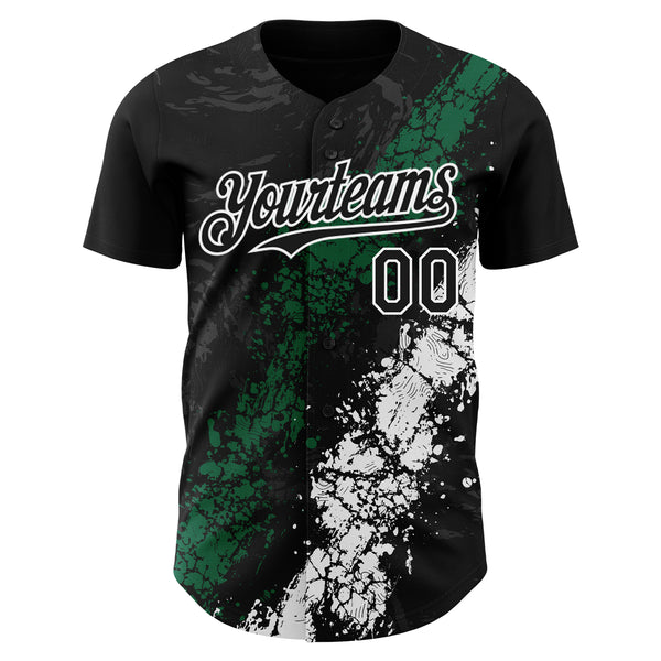 Custom Black Kelly Green-White 3D Pattern Design Splash Authentic Baseball Jersey
