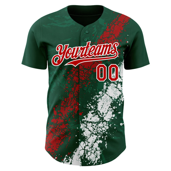 Custom Green Red-White 3D Pattern Design Splash Authentic Baseball Jersey