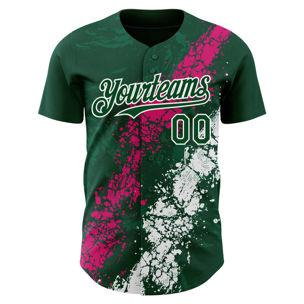 Custom Green Hot Pink-White 3D Pattern Design Splash Authentic Baseball Jersey