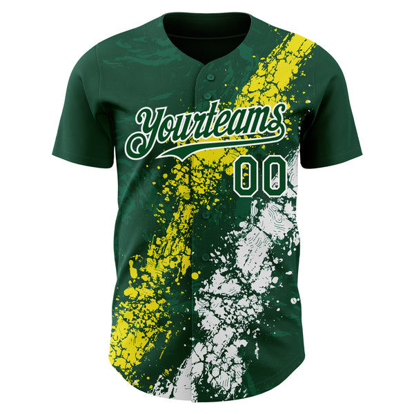 Custom Green Light Yellow-White 3D Pattern Design Splash Authentic Baseball Jersey