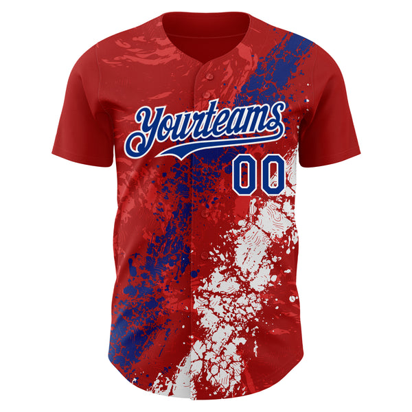Custom Red Royal-White 3D Pattern Design Splash Authentic Baseball Jersey