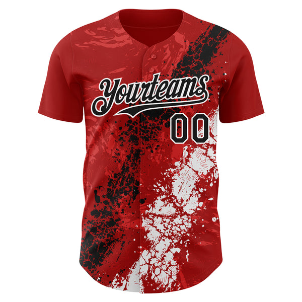 Custom Red Black-White 3D Pattern Design Splash Authentic Baseball Jersey