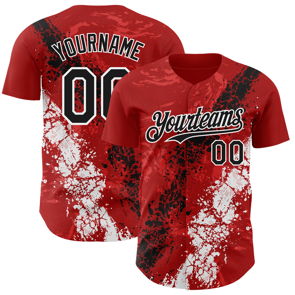 Custom Red Black-White 3D Pattern Design Splash Authentic Baseball Jersey