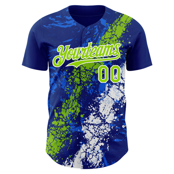 Custom Royal Neon Green-White 3D Pattern Design Splash Authentic Baseball Jersey