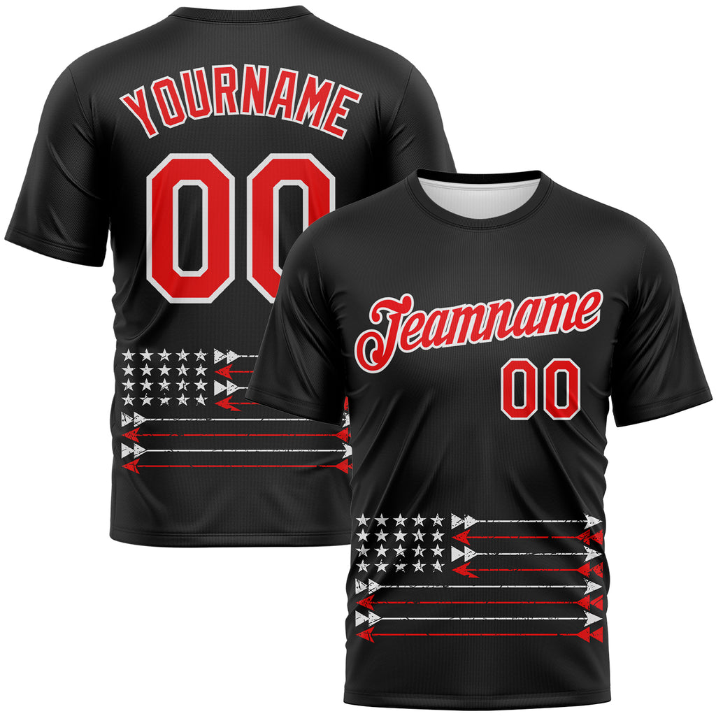 Custom Black Fire Red-White 3D Pattern Design Arrow Archery Bow Target American Flag Performance T-Shirt