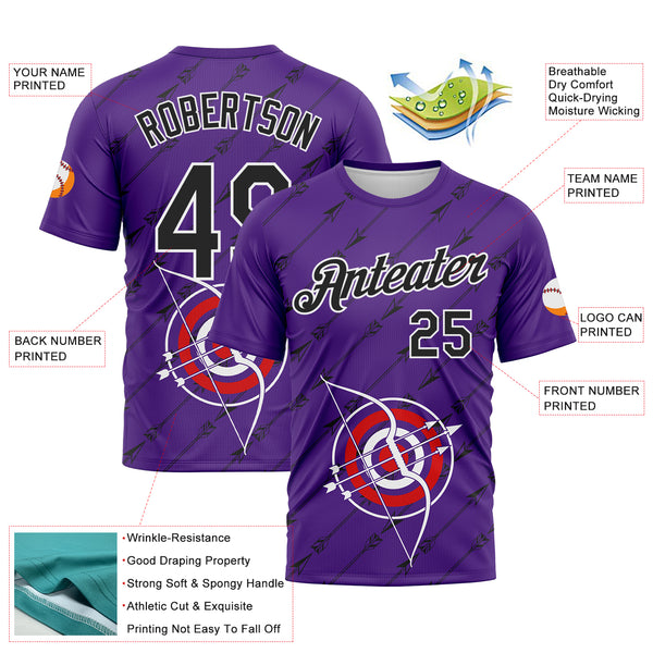 Custom Purple Black-White 3D Pattern Design Arrow Archery Bow Target Performance T-Shirt
