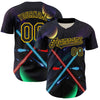 Custom Black Yellow 3D Pattern Design Outer Space Light Swords Authentic Baseball Jersey
