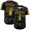 Custom Black Gold 3D Pattern Design Outer Space Light Swords American Flag Authentic Baseball Jersey