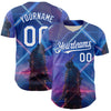 Custom Blue White-Thunder Blue 3D Pattern Design Outer Space Authentic Baseball Jersey