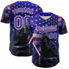 Custom Blue Purple-White 3D Pattern Design Outer Space Light Swords American Flag Authentic Baseball Jersey