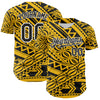 Custom Yellow Black-White 3D Polynesian Style Islander Authentic Baseball Jersey
