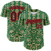 Custom Kelly Green Black Vegas Gold-Fire Red 3D Polynesian Style Islander Authentic Baseball Jersey