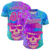 Custom Blue Deep Pink-Ice Blue 3D Pattern Design Trippy Magic Mushrooms Skull Authentic Baseball Jersey