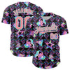 Custom Black Medium Pink-Ice Blue 3D Pattern Design Trippy Magic Mushrooms Peace Sign Authentic Baseball Jersey