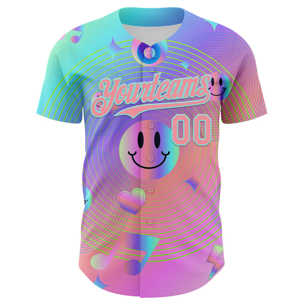 Custom Purple Medium Pink-Ice Blue 3D Pattern Design Trippy Smiley Face Acid Authentic Baseball Jersey