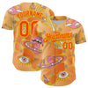 Custom Gold Orange-Yellow 3D Pattern Design Trippy Magic Mushrooms Groove Authentic Baseball Jersey