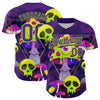 Custom Black Purple-Neon Green 3D Pattern Design Trippy Magic Mushrooms Skull Authentic Baseball Jersey