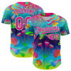 Custom Blue Hot Pink-Ice Blue 3D Pattern Design Trippy Psychedelic Magic Mushrooms Authentic Baseball Jersey
