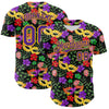 Custom Black Purple-Gold 3D Pattern Design Mardi Gras Shrove Tuesday Authentic Baseball Jersey