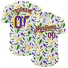 Custom White Purple-Yellow 3D Pattern Design Mardi Gras Shrove Tuesday Authentic Baseball Jersey