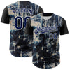 Custom Black Navy-White 3D Pattern Design Burner Costumes Grungy Authentic Baseball Jersey