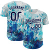 Custom White Navy 3D Pattern Design Burner Costumes Watercolor Paint Authentic Baseball Jersey