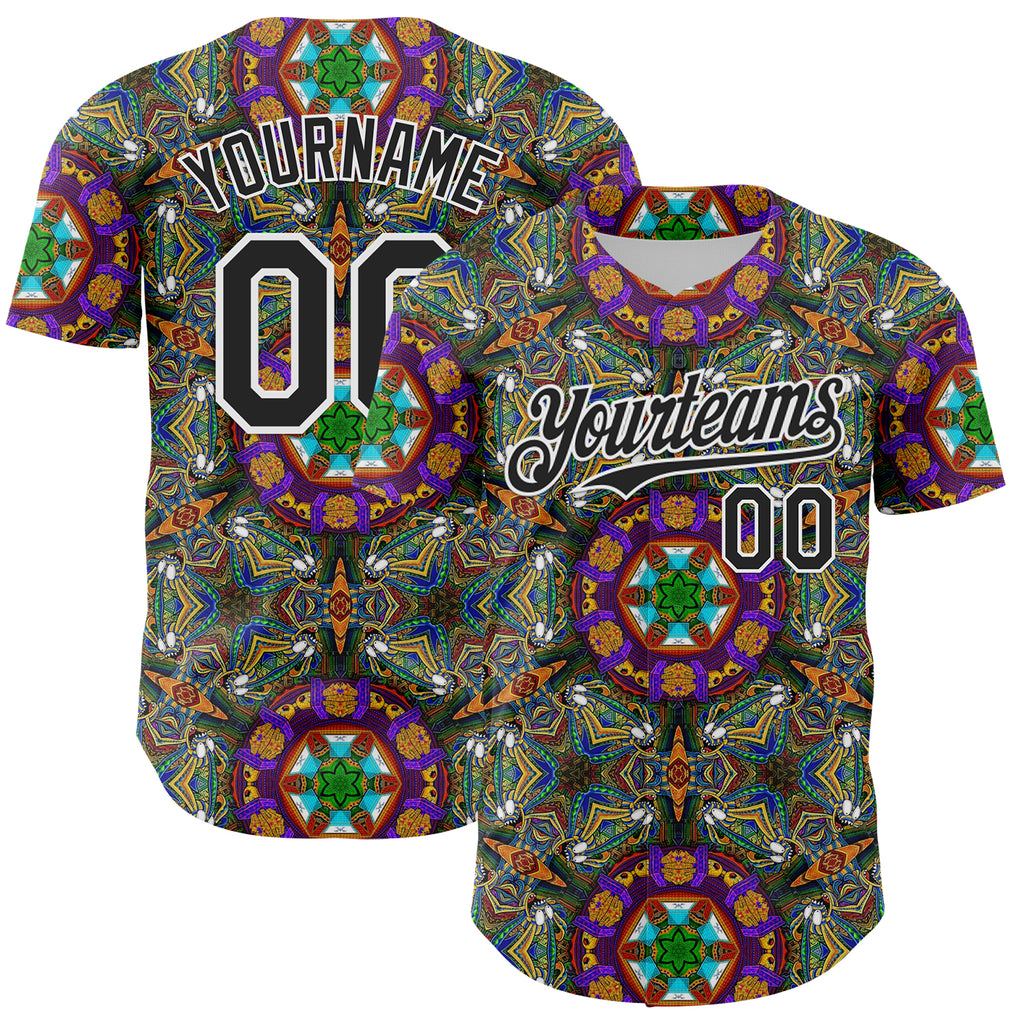 Custom Green Black-White 3D Pattern Design Burner Costumes Geometric Shape Authentic Baseball Jersey