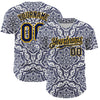 Custom Navy Gold 3D Pattern Design Burner Costumes Damask Authentic Baseball Jersey