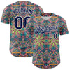 Custom Green Navy-White 3D Pattern Design Burner Costumes Psychedelic Authentic Baseball Jersey