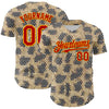 Custom Cream Red-Gold 3D Pattern Design Burner Costumes Leopard Mosaic Authentic Baseball Jersey