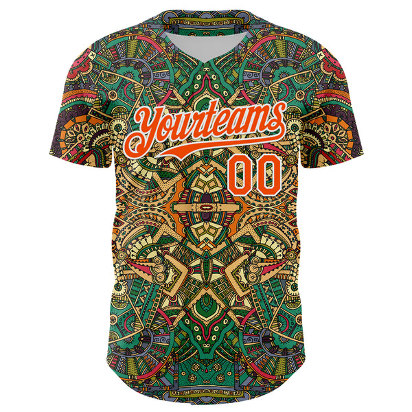 Custom Green Orange-White 3D Pattern Design Burner Costumes Exotic Authentic Baseball Jersey