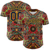 Custom Red Navy-Gold 3D Pattern Design Burner Costumes Exotic Authentic Baseball Jersey