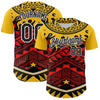 Custom Yellow Black Red-White 3D Pattern Design Rave Party Tribal Authentic Baseball Jersey