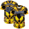 Custom Black Navy Yellow-White 3D Pattern Design Burner Costumes Flame Authentic Baseball Jersey