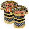 Custom Yellow Orange Black-White 3D Pattern Design Burner Costumes Tribal Authentic Baseball Jersey