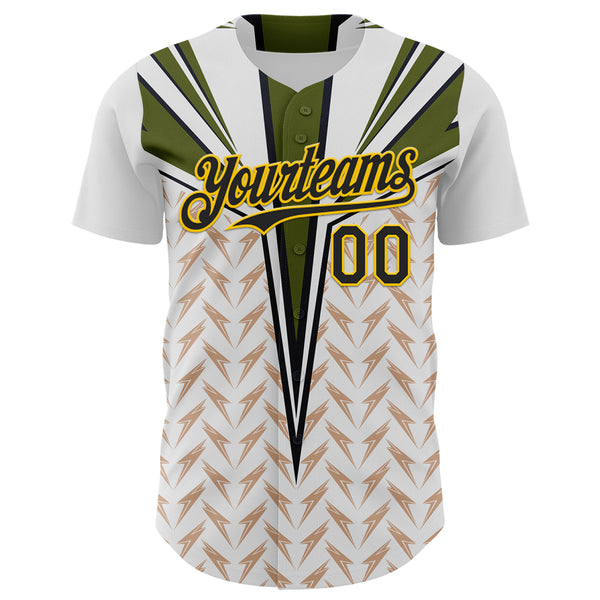 Custom White Black-Yellow 3D Pattern Design Burner Costumes Lightning Authentic Baseball Jersey