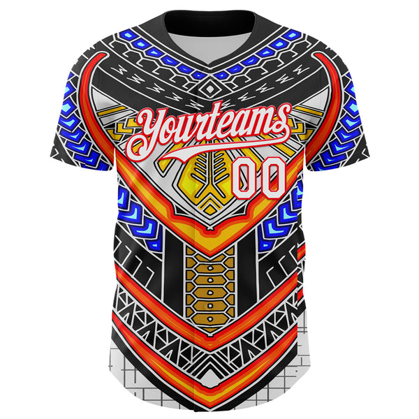 Custom Black White-Fire Red 3D Pattern Design Burner Costumes Tribal Authentic Baseball Jersey